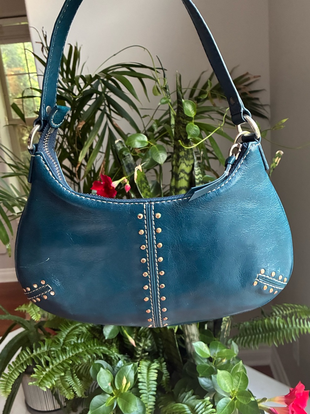 Michael Kors Astor Studded Leather Shoulder Bag, Teal, Vintage